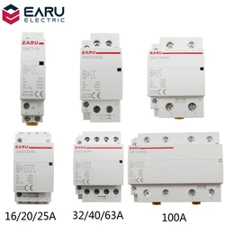 2P/4P 16-100A AC 220V DC 12V/24V 50/60Hz Din Rail Household AC Modular Contactor Switch Controller DIY Smart Home Hotel
