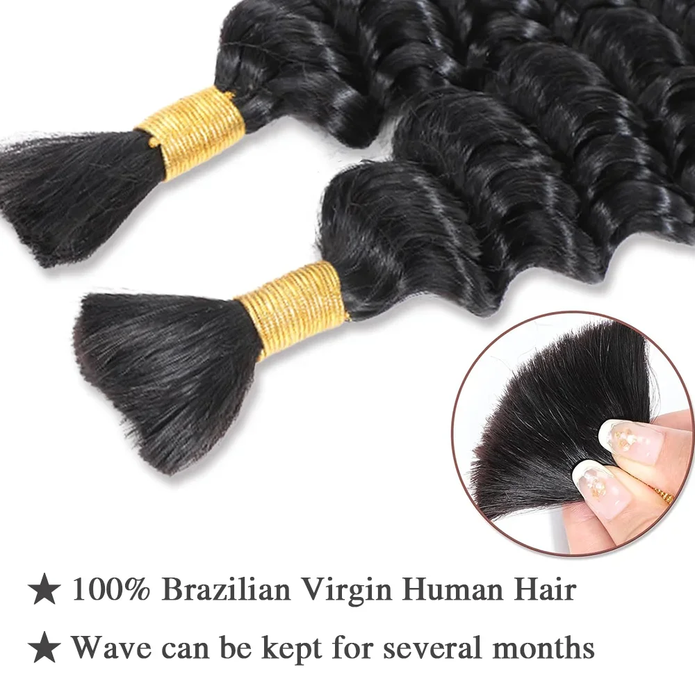 Extensions de cheveux humains bouclés pour tresses Boho, vague profonde, en vrac pour tressage, sans trame, 50g