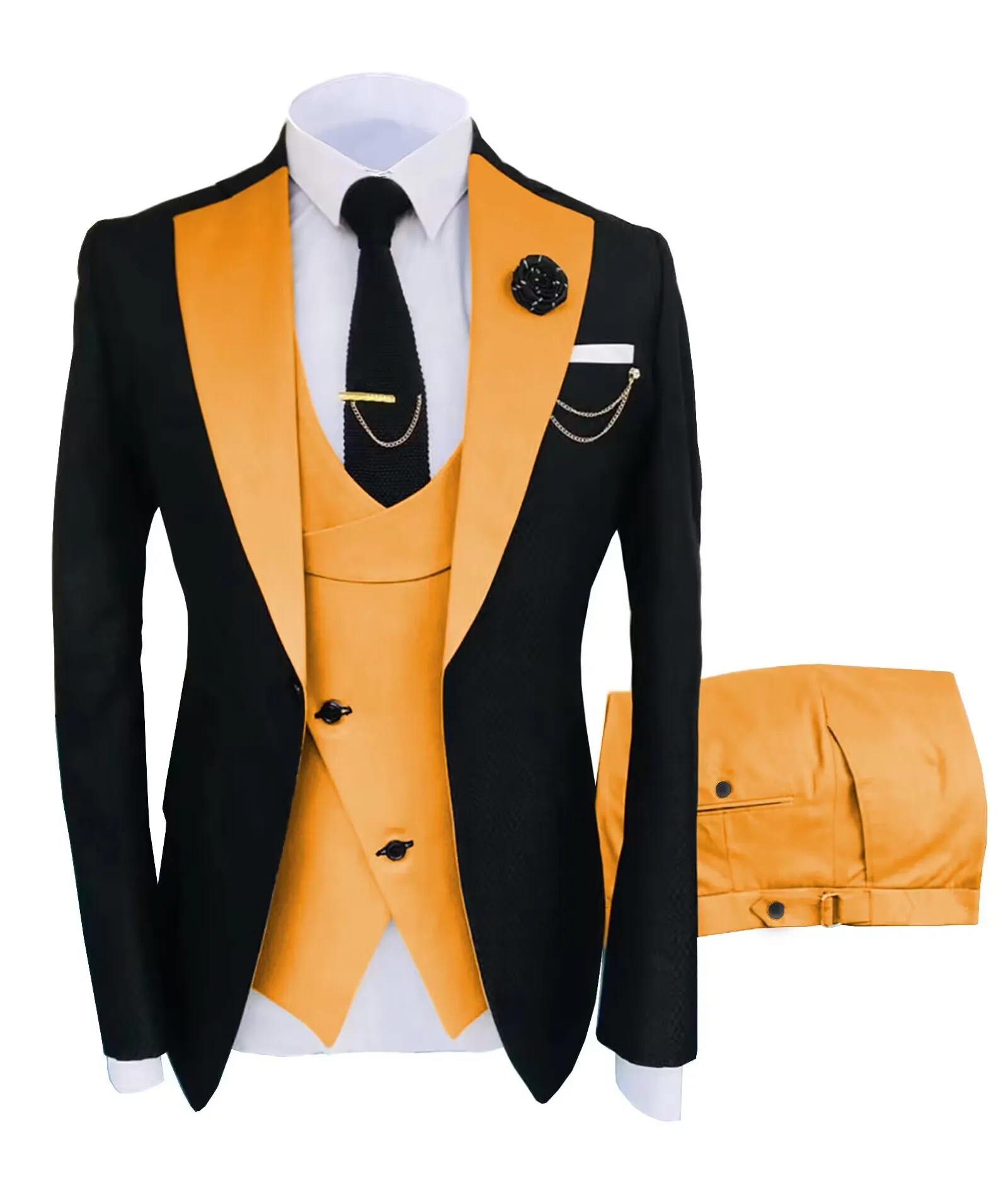 New Solid Men Wedding Suits Slim Fit One Button Blazer Vest Pants 3 Piece Formal Business Groom Tuxedos Party Costume Homme