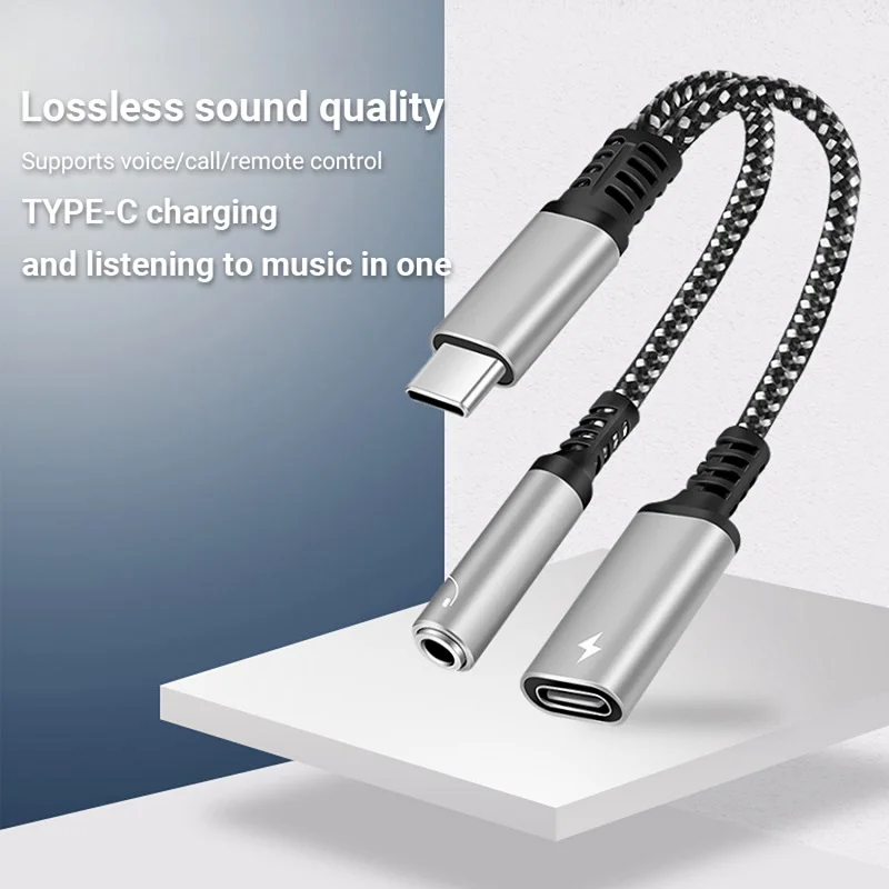 PD 60W USB Type C to 3.5mm Headphone and Charger Adapter 2-in-1 USB C to AUX Audio Jack Dongle Cable For  Fast iphone 16 Samsung image 3