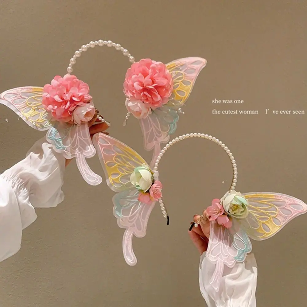 Moda Maglia Elfo Orecchio Farfalla Fascia Perla Accessori per capelli Fiore Fascia Copricapo Lolita Carino Copricapo Festa