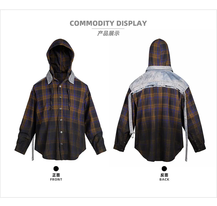 MIJKO Shirts Jackets Gradien Brown Purple Plaid Hooded Men's and Women's Coat High Street 2025ss M L XL XXL Dongguan