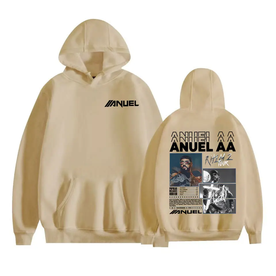 Sudaderas con capucha de rapero Anuel AA Rhlm 2 Album 2025, sudaderas informales de lana de alta calidad para hombre, ropa de calle Harajuku, Sudadera con capucha Vintage