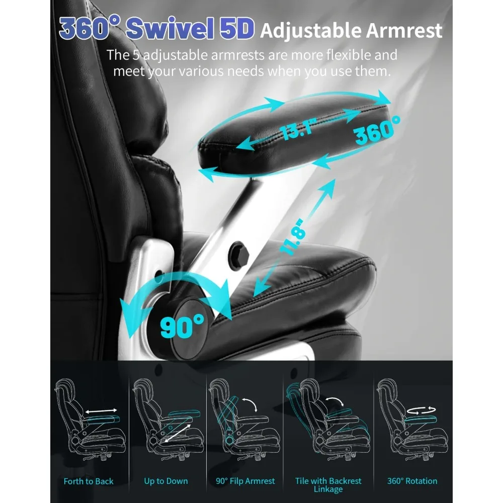 كرسي مكتب كبير وطويل 800 رطل للأشخاص الثقيلين، كرسي تنفيذي عالي التحمل مع ظهر مرتفع، مقعد عريض جدًا.