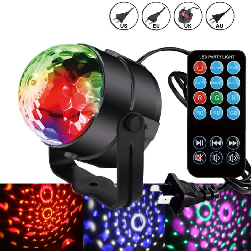 Party Lights Disco Ball 7 Colors Led Strobe Sound Activated Stage Lights Effect With Remote Control For DJ Birthday Xmas Wedding