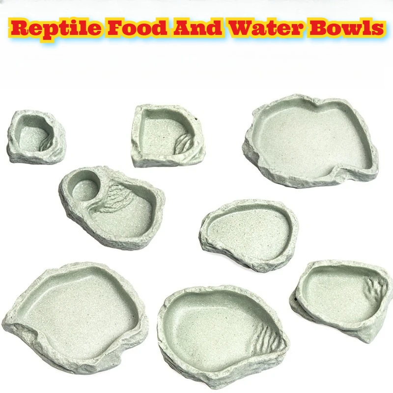 

Reptile Bowl Lizard Gecko Snake Tortoise Spider Feeding Dish Water Bowl Parrot Chinchilla Simulation Stone Pet Feeder Terrarium