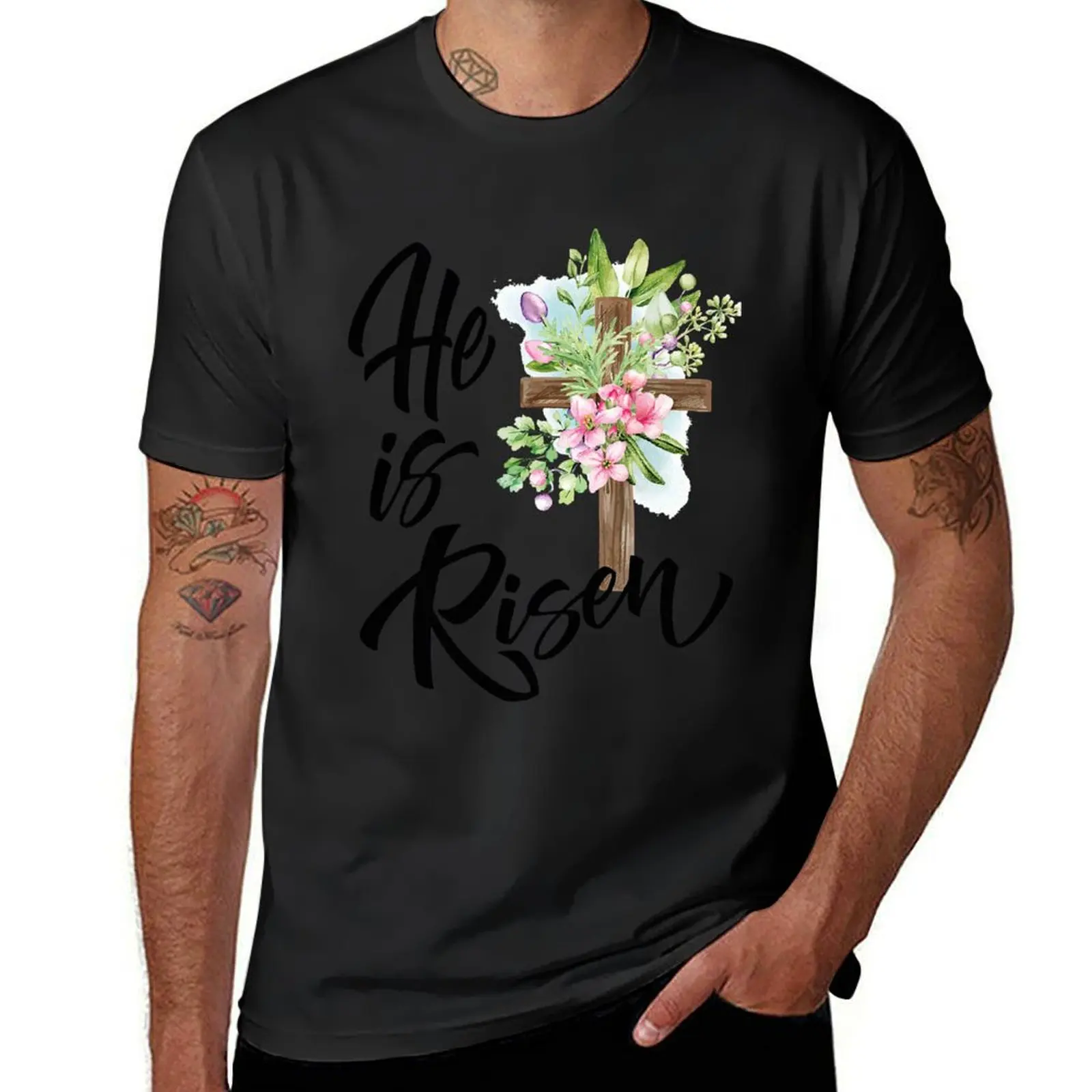 Jesus Christian He is Risen Floral Christian Jesus Cross Happy Easter 2022 T-Shirt oversizeds cute tops T-shirt men