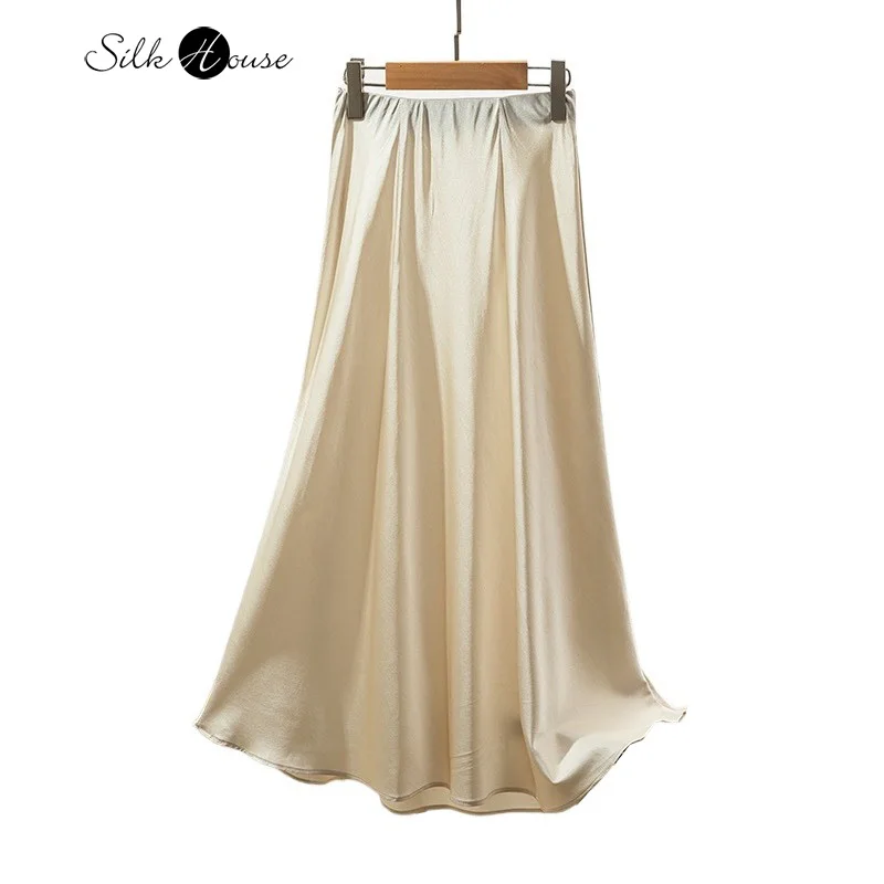 

2024 Women's Fashion New 100% Natural Mulberry Silk Plain Satin High Waist Diagonal Cut Hanging Beige Fish Tail Skirt