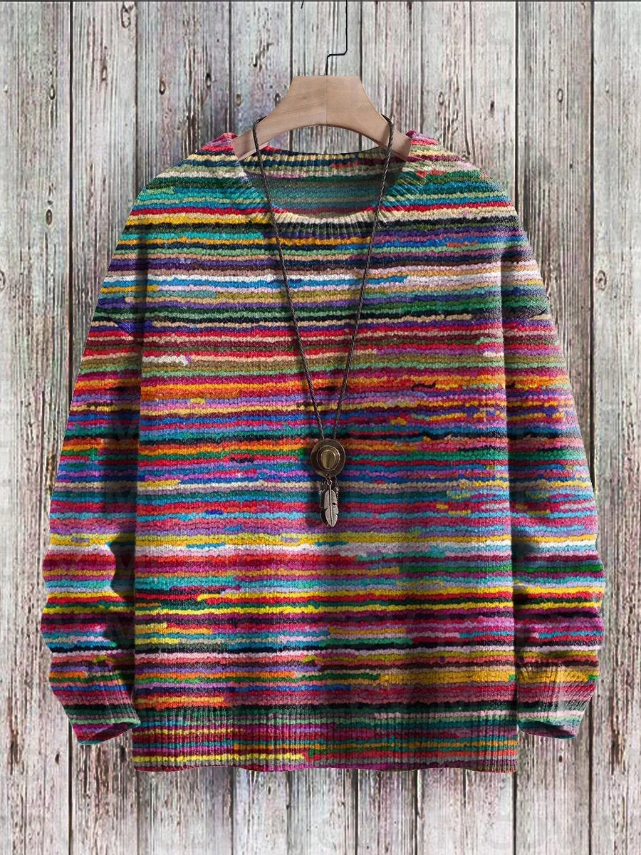 Vintage Pattern Print Knit Pullover Sweater Women For Men Sweater