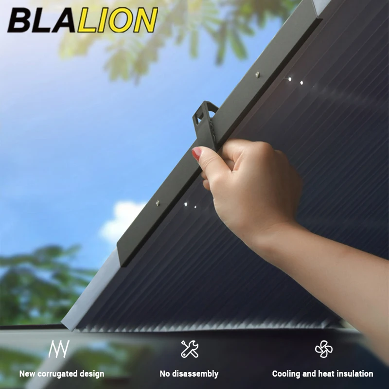 BLALION Car Windshield Sunshade Curtain Retractable Set Front Rear Window Sun Shade Protector UV Reflective Auto Sun Visor Cover