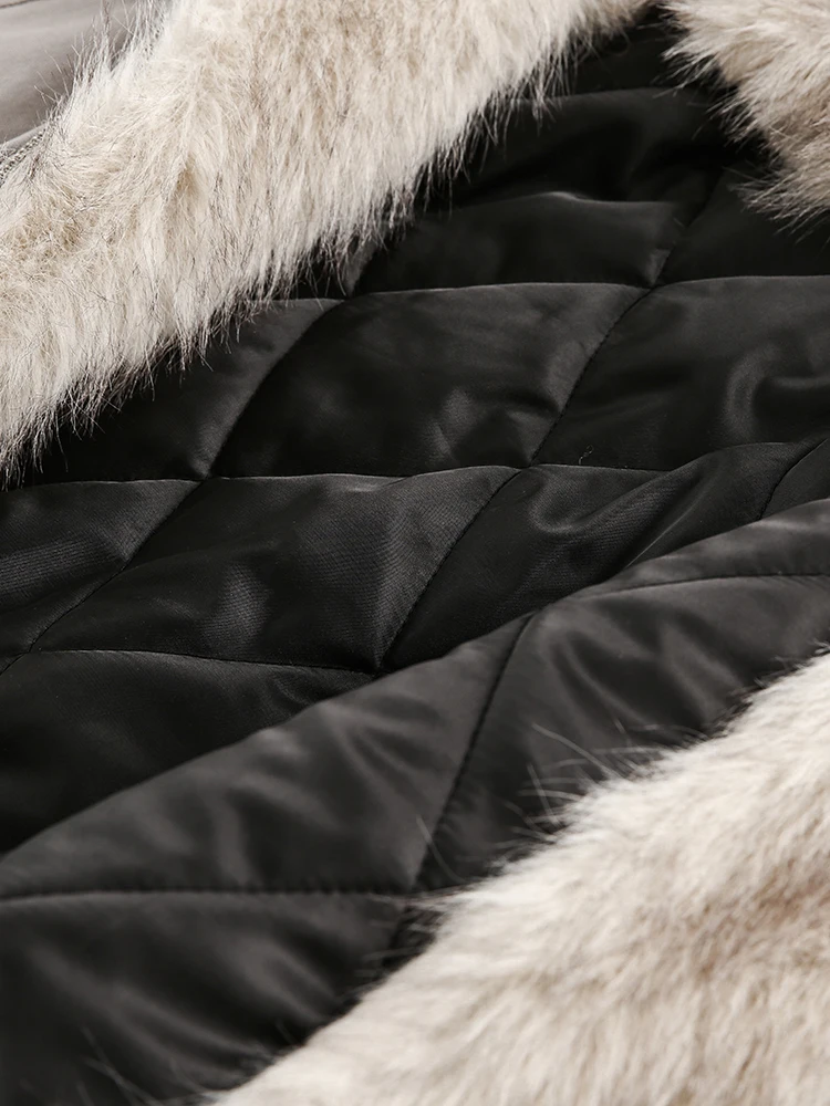 DEAT Fashion Women\'s Cotton-padded Coat Fur Collar Hooded Loose Zipper Gray Thick Warm Quilted Jacket Winter 2024 New CPG2226