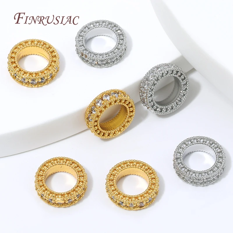 18K Gold Plated Decorative Beads,Paved Zircon Spacer Rings Hollow Beads For Pearl Bracelet Necklace DIY Jewelry Making Findings