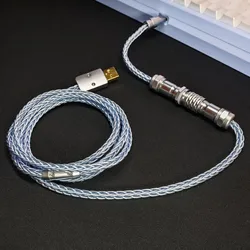 New Custom Metal USB Type-C Single Crystal Copper Silver Plated Data Charging Cable for Mechanical Keyboard Aviation Plug Cable