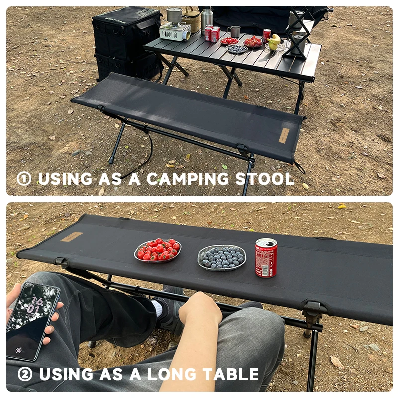 WESTTUNE كرسي طويل خارجي قابل للطي لشخصين مقعد تخييم خفيف الوزن قابل للطي مقعد مزدوج البراز للحديقة الخارجية