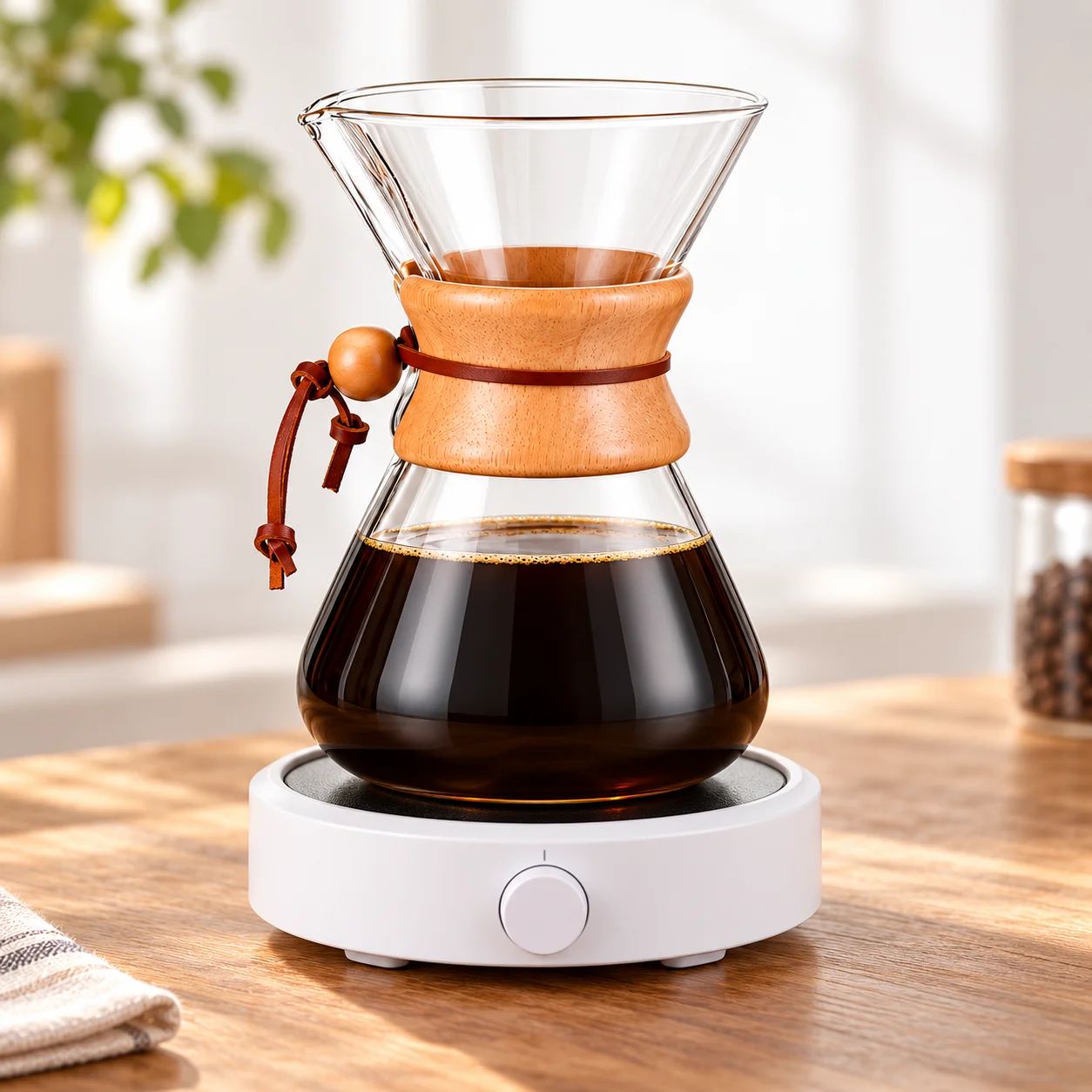 BIGE Pour Over Coffee Maker with Stainless Steel Filter Borosilicate Glass Carafe Wooden Collar 400ml 600ml 800ml