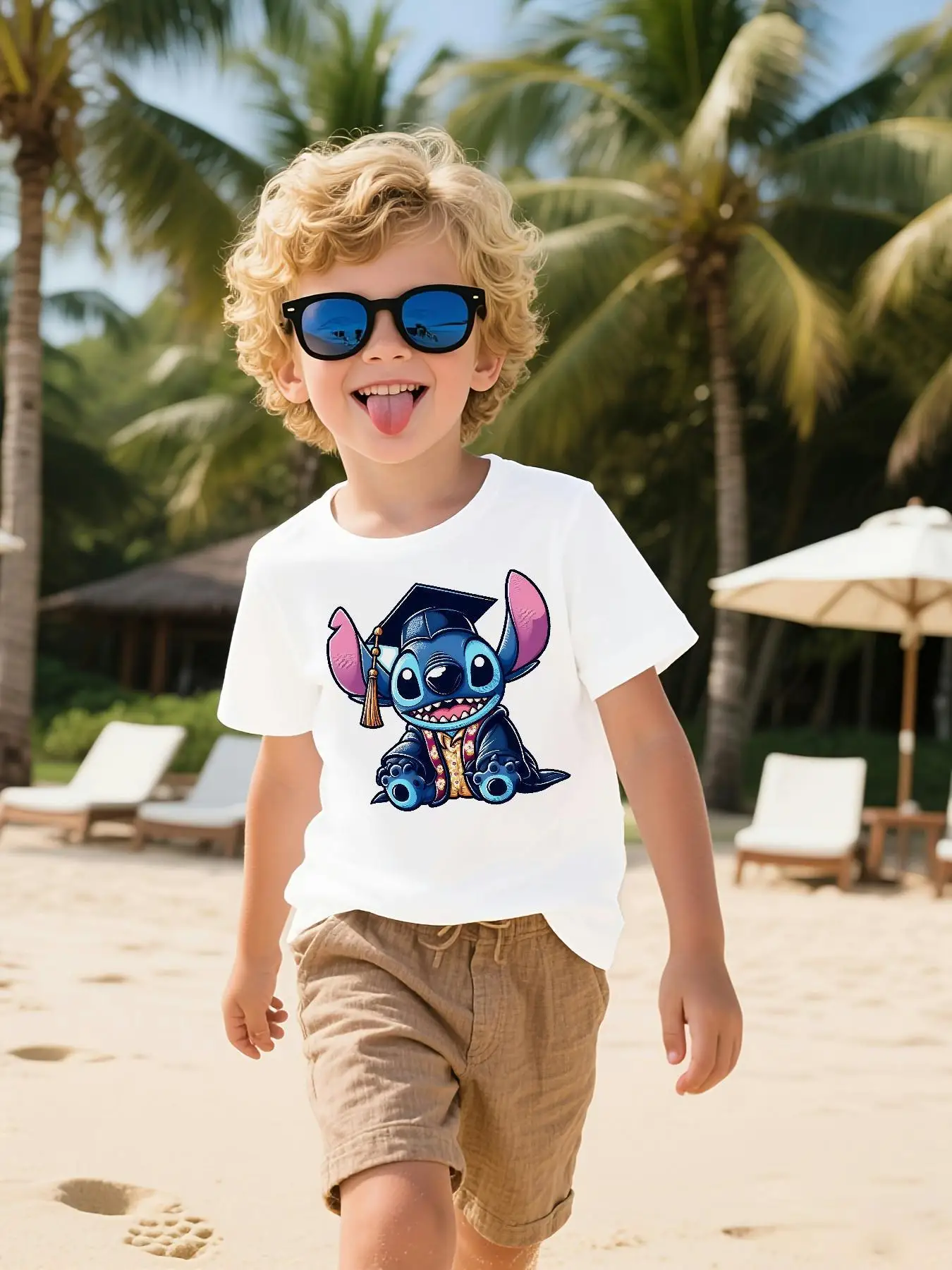 

2025 New Disney Printed Children's Street Fashion Trend Short Sleeve Pure Cotton Round Neck T-shirt