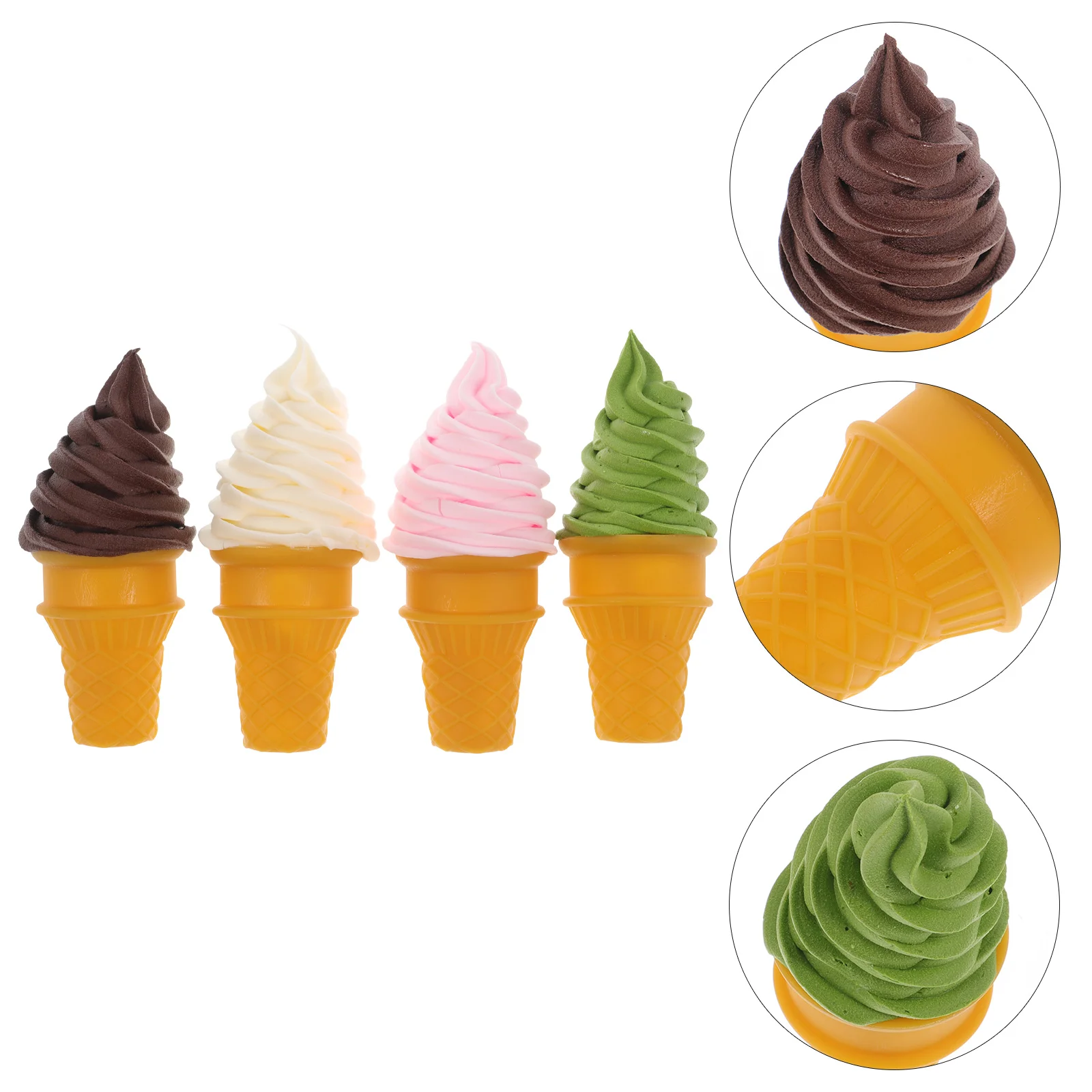 4 Pcs White Chocolate Fake Ice Cream Cones Simulated Kids Toy Photo Props Montessori Educational Toys Decorative for Shop