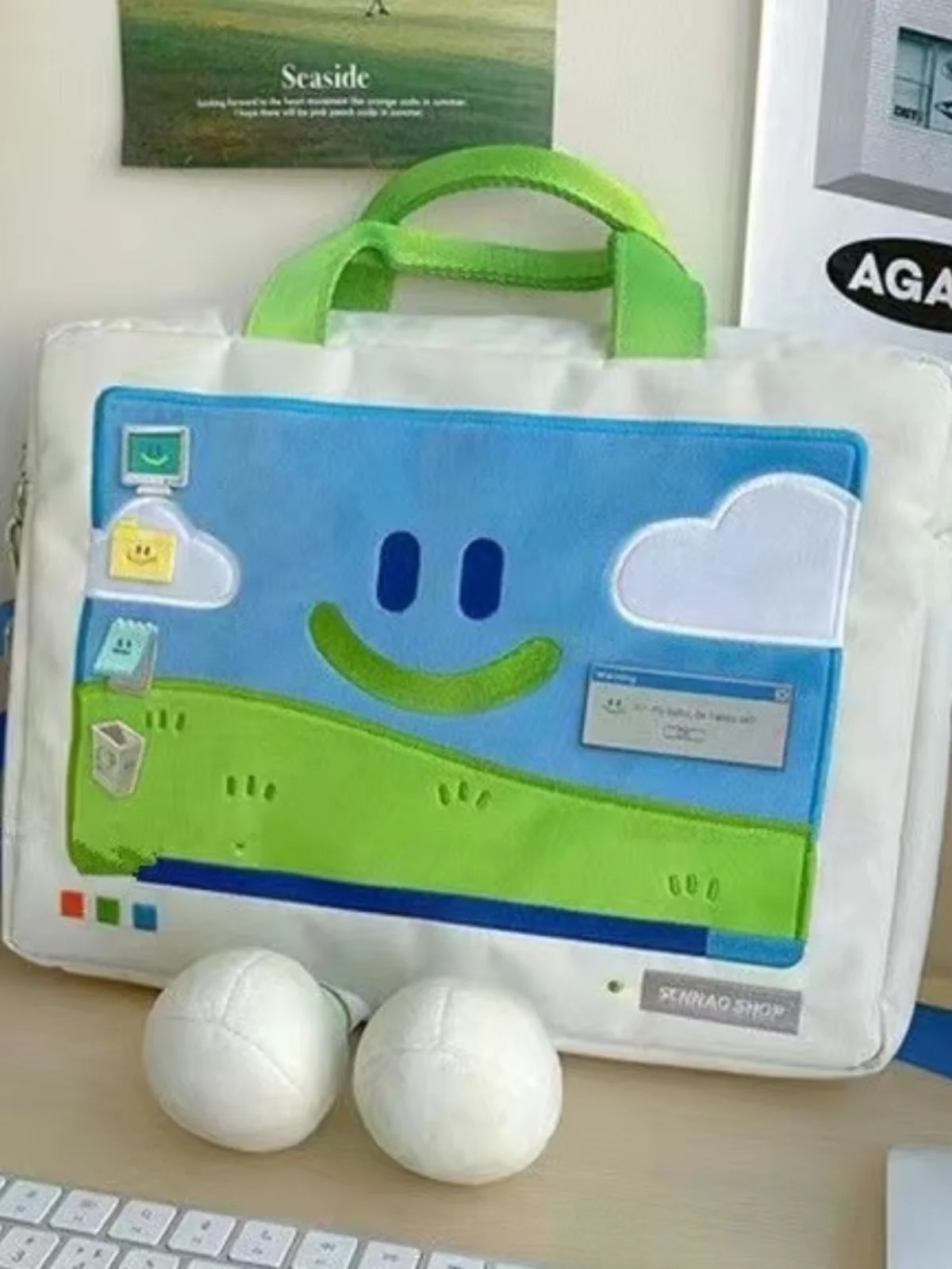 

Большая холщовая сумка Capaci Cuter Bag на одно плечо, пригородная сумка-слинг для 4-дюймового ноутбука, милая студенческая объединительная сумка Wenjie Brother...