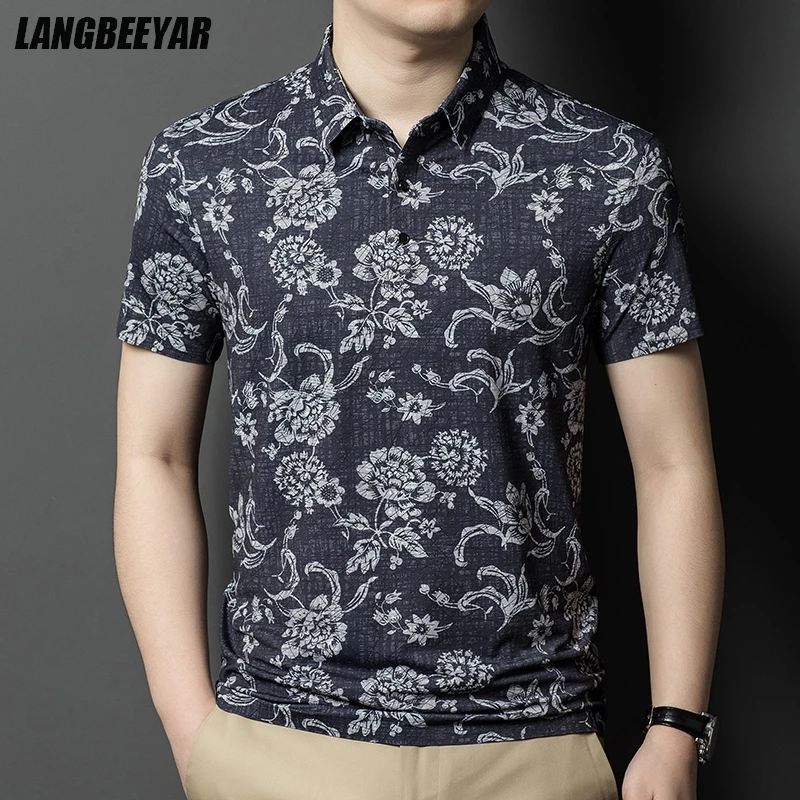 

Высший класс, роскошная новая летняя рубашка-поло, мужская дизайнерская брендовая шея с коротким рукавом, повседневные топы, модная мужская одежда с цветочным принтом 2025