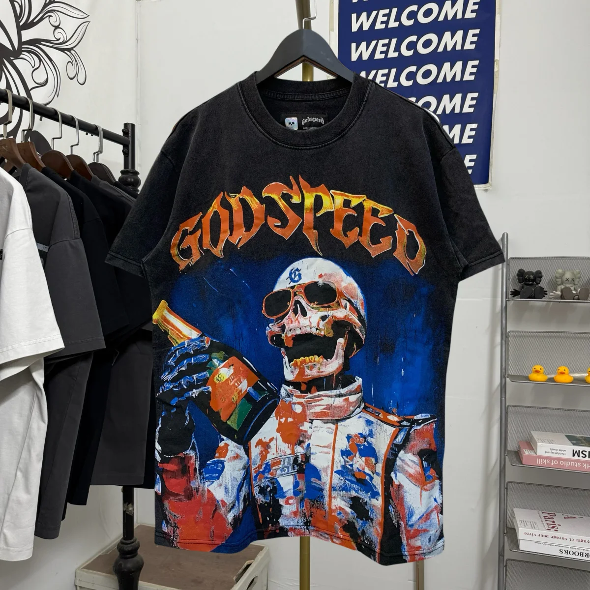 

Godspeed American Retro High Street Skeleton Racing с буквенным принтом Waed out Свободная футболка ort Sve для мужчин Летняя молодежная футболка...