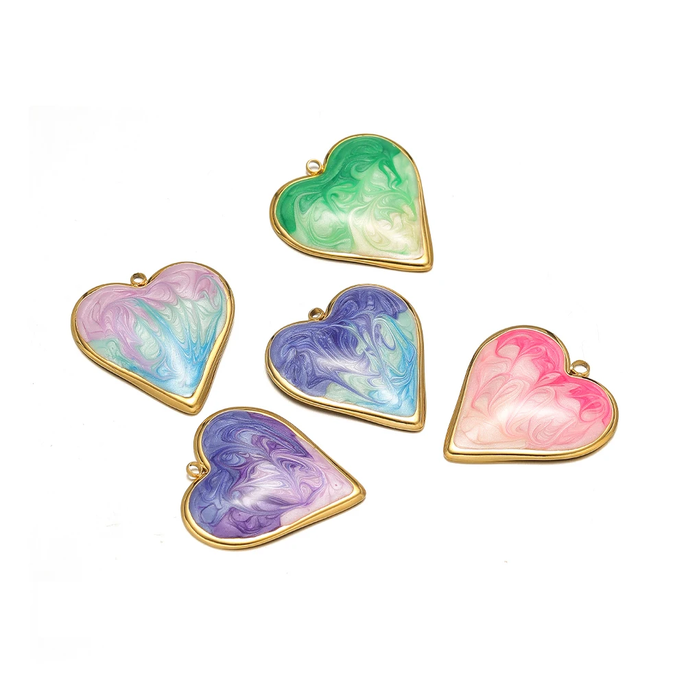 

5Pcs Stainless Steel Romantic Heart Charms Enamel Gold Color Pendants for DIY Crafts Necklace Making Jewelry Accessories Bulk