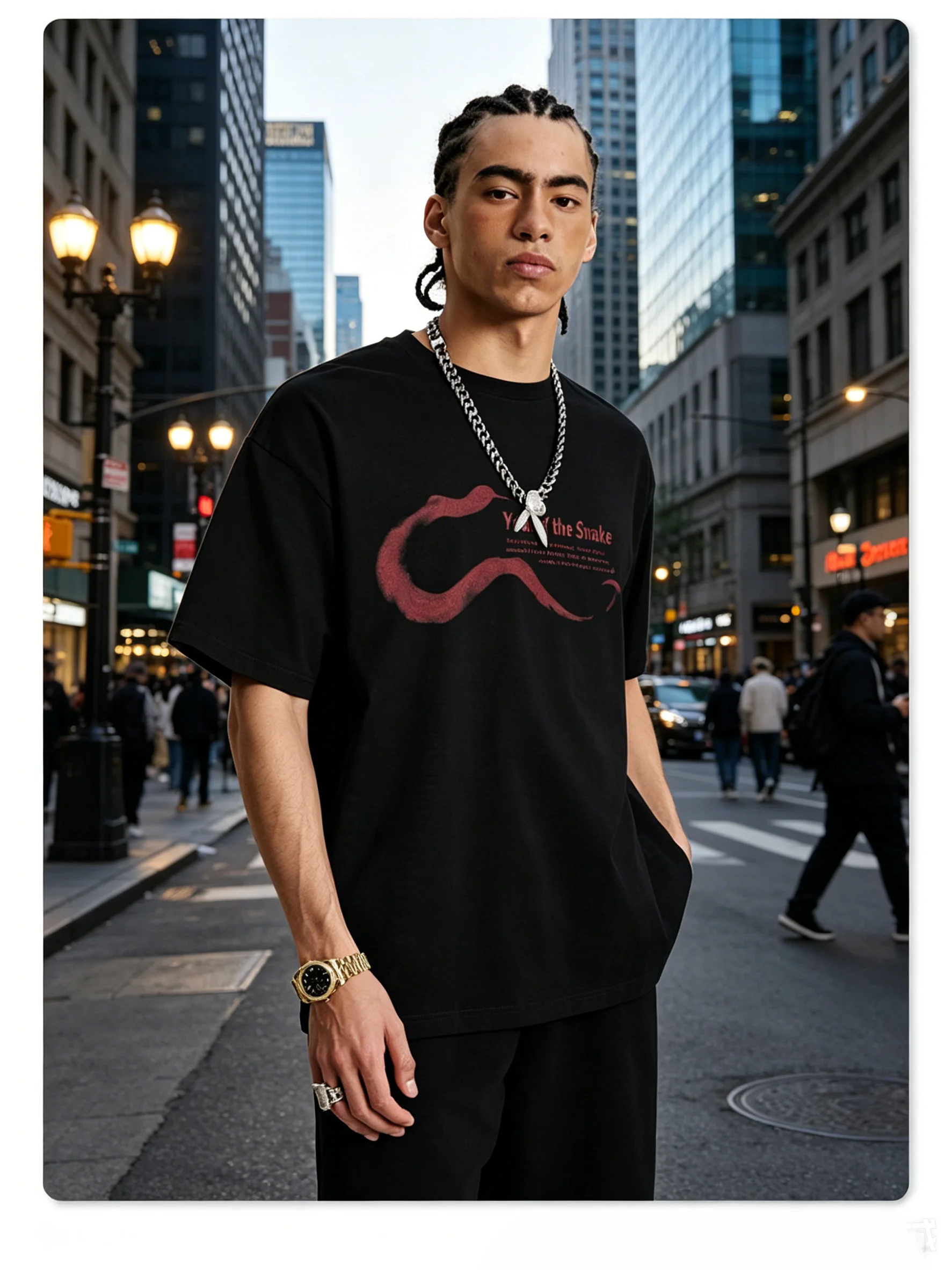 men's clothing 235G Cotton Year of The Snake Graphic T-Shirt Casual Short Sleeve Tee
