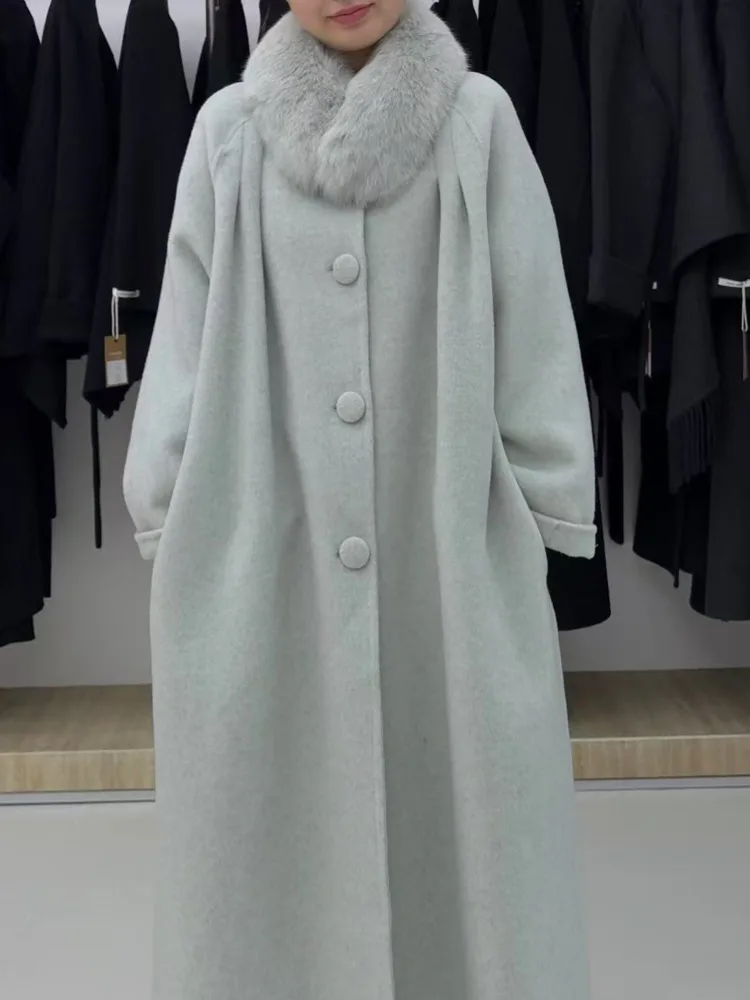 ZMEENNA Damen Wollmantel Luxus Kunstpelzkragen Einreiher Langer Mantel Eleganter Winter Warme Oberbekleidung ZM4536