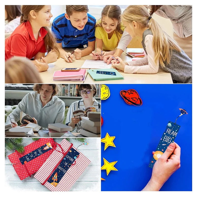 10 Stück Raumschiff Thema Lesezeichen mit Metall Charms Planet inspirierende Zitate Karten für Kinder Jungen Mädchen