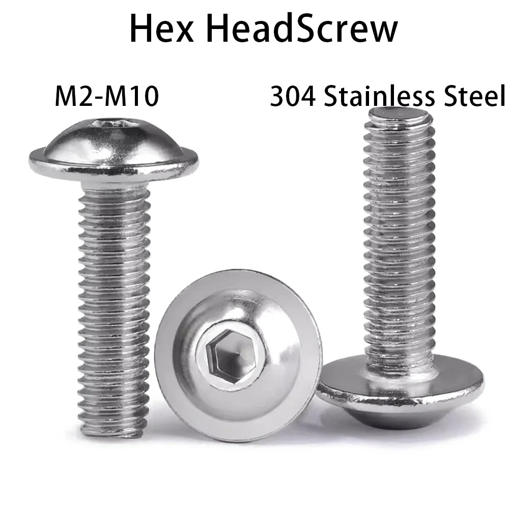 

304 Stainless Steel M2 M2.5 M3 M4 M5 M6 M8 M10 Hex Hexagon Socket Round Button Head With Washer Collar Bolt Screw ISO7380.2