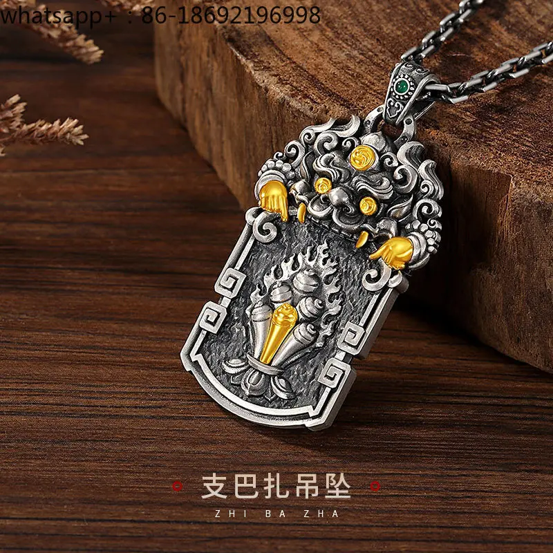 Bazaar Pendant, Men's Sterling Silver, Men's Vajra Pestle, Patron Saint, Long Men's Natal Year Necklace.