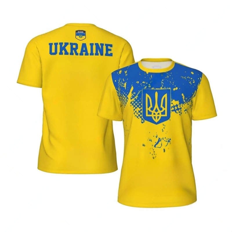 Fashion Ukraine Flag Pattern T Shirt For Men Summer Trend 3D National Emblem Printed T-shirts Daily Casual O-neck Oversized Tees
