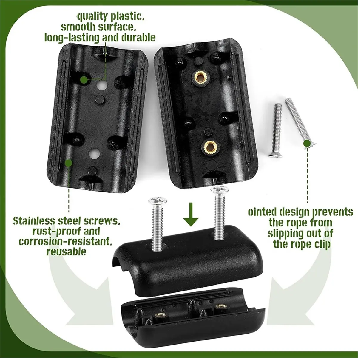 8PCS Double Rope Clamps - 1/2 Inch Reusable Cord Locks for 9-10mm Plastic Rope Connectors (Double Hole)