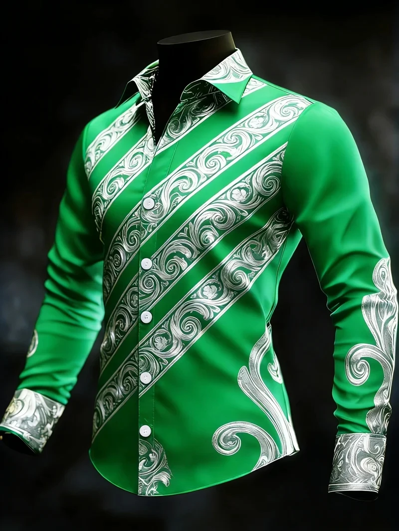 2027 New Men's 3D Flower Print Long Sleeve Shirt  High-Quality Pattern  Casual Long Sleeve Top
