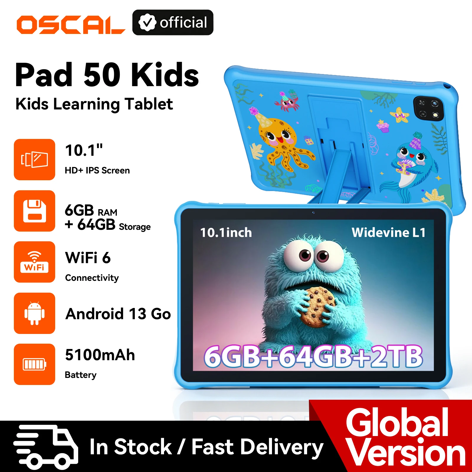 Blackview Oscal Pad 50 Kids Tablet 10.1 Inch 800*1280 HD Display 5100mAh Long Battery Life A133P CPU Android Tablet
