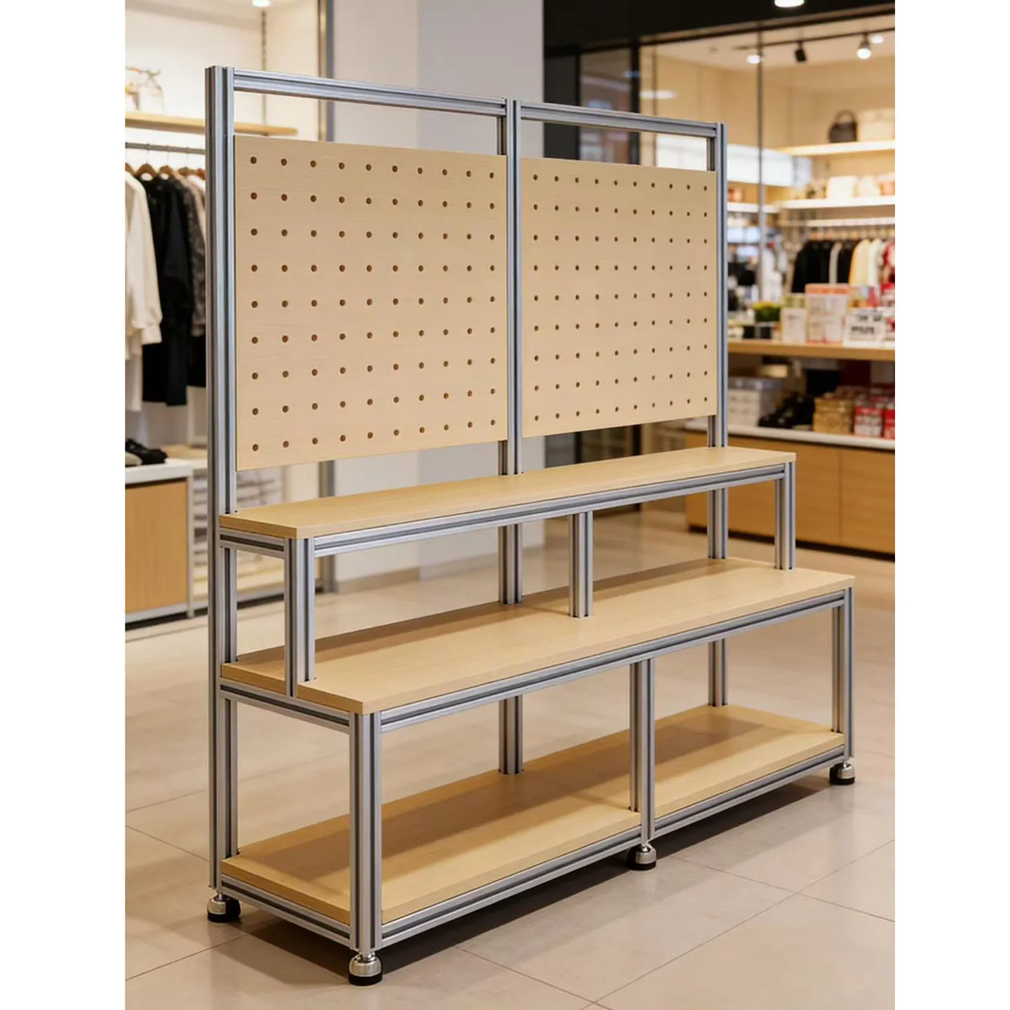 Aluminum Profile Ocean Plate Shelf Display Cabinet Commercial Product Sample Display Table Hole Plate Display Rack Shelf