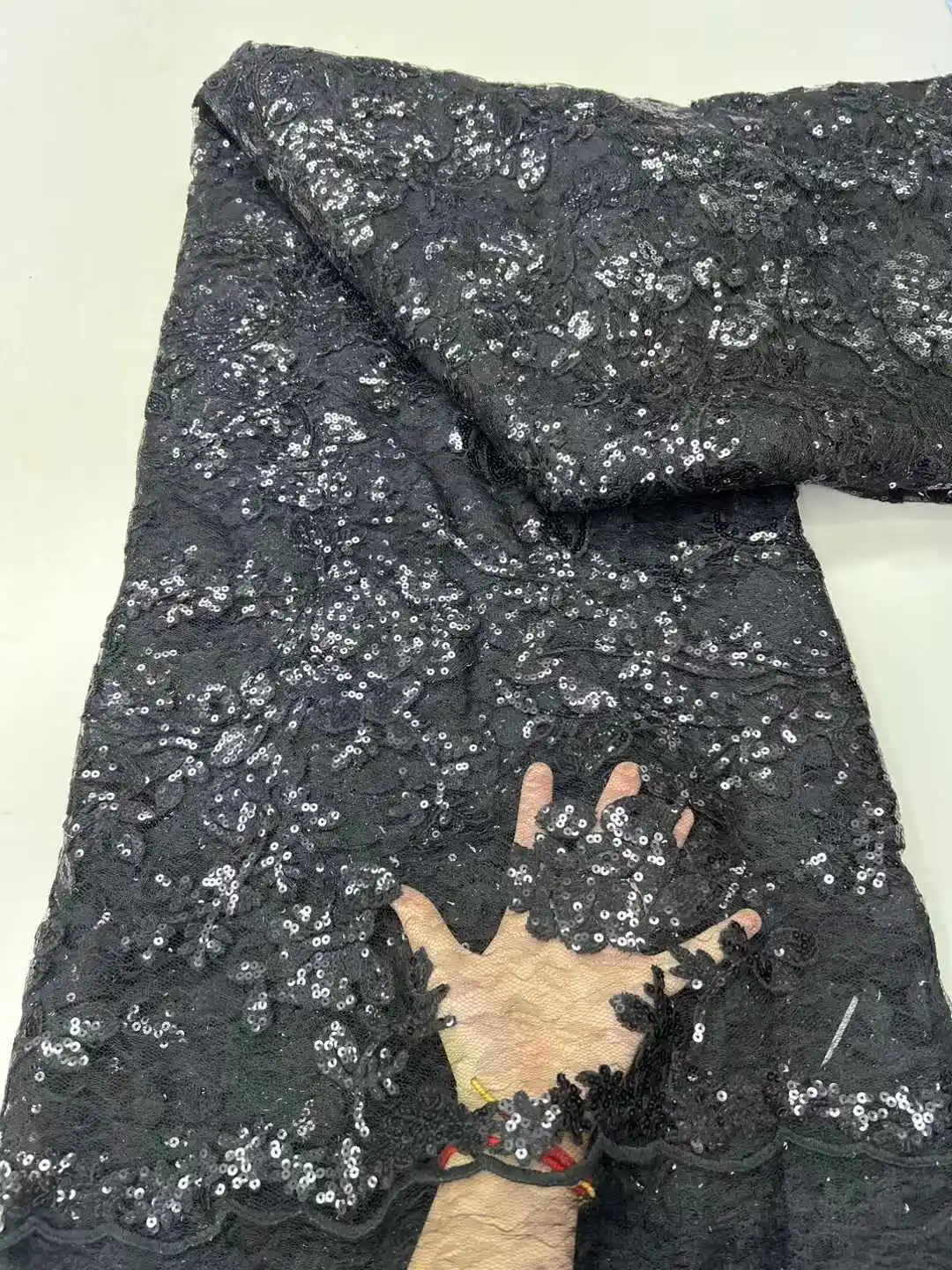 

Africa Nigerian Beaded French Mesh Lace With Sequins High Quality 2025 Embroidery Lace Sequins Lace For Wedding Dresses Women