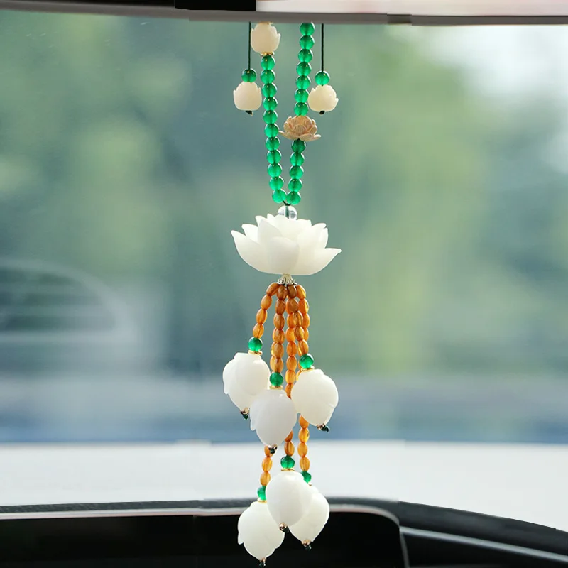 2024 New Bodhi Big Lotus Inside The Car Ornaments Car Rearview Mirror Pendant Ornament Men And Women Safe And Sound O Lucky Cham