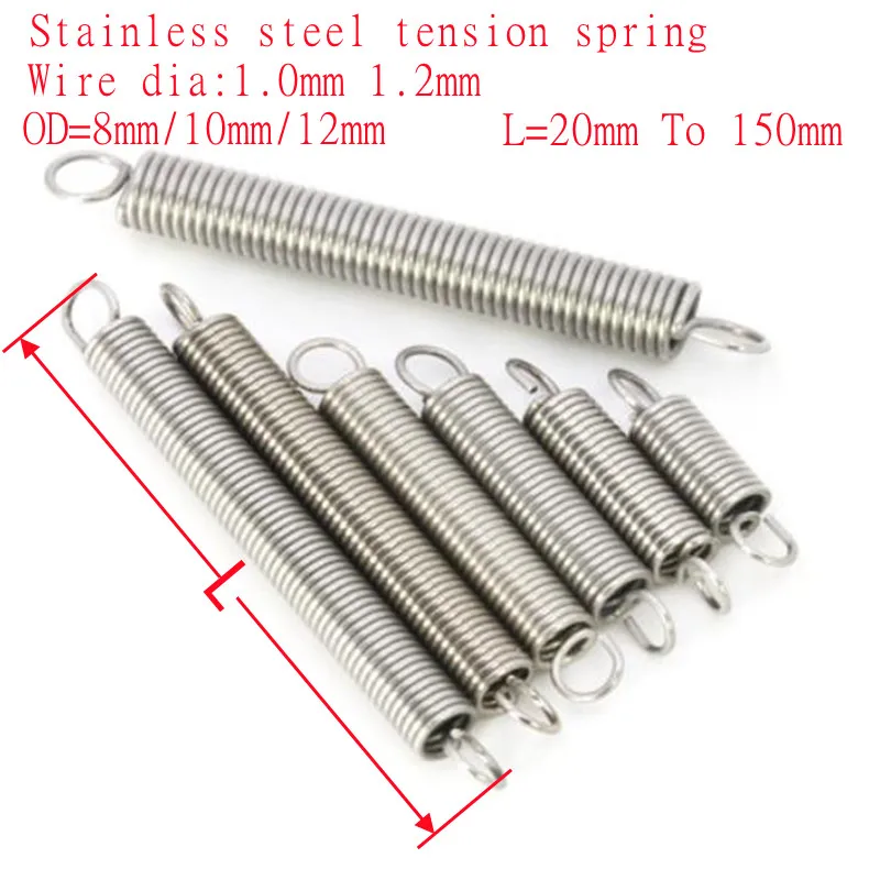 2-5 шт./партия, пружина-удлинитель из нержавеющей стали, 1,0 мм, 1,2 мм, наружный диаметр 8 мм, 10 мм, 12 мм, Длина 30-150 мм