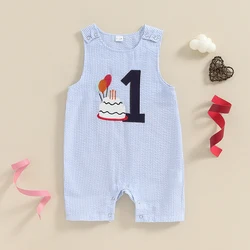 Baby Boy 1st Birthday Outfit One Sleeveless Romper Bodysuit Jumpsuit Stripe Suspender Overalls Summer Clothes