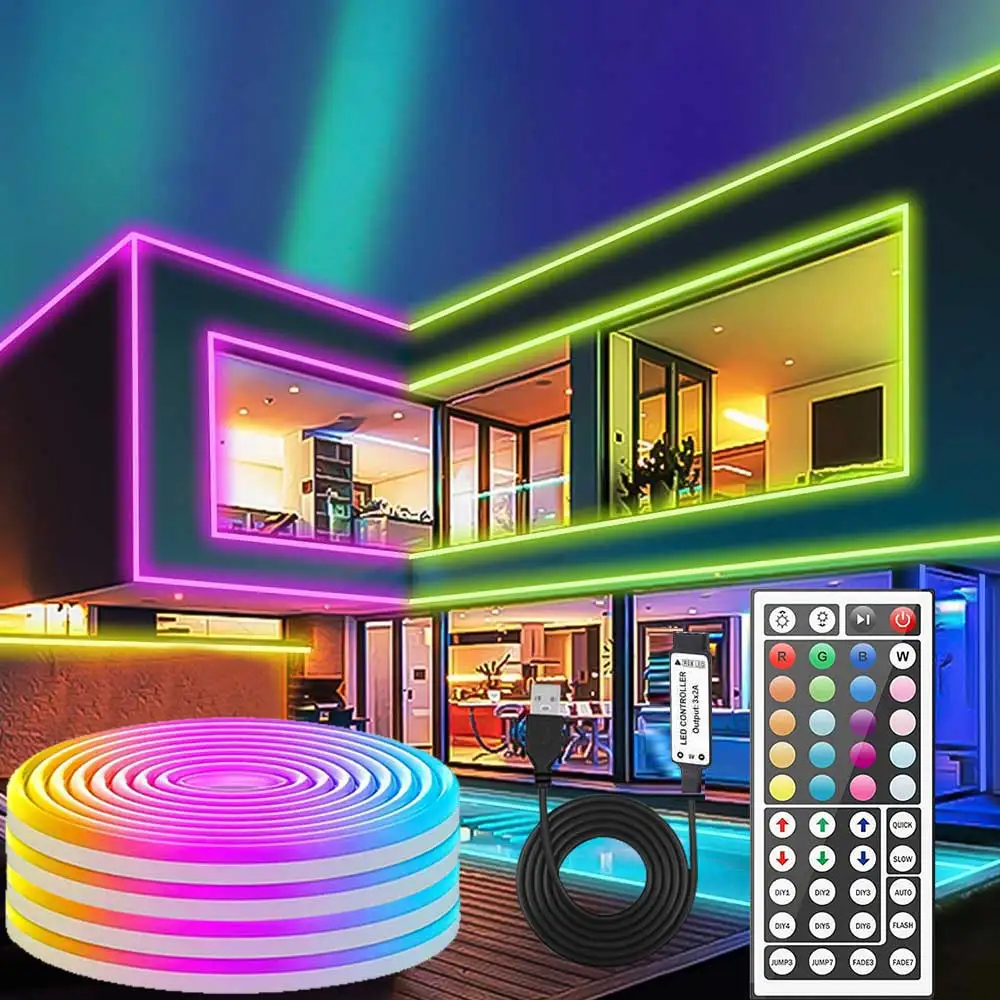 RGB Led Neon Strip Lights USB Flexible With Remote Control Usb Powered Multi-Color Gaming & Bedroom Decor Lighting For Bedroom