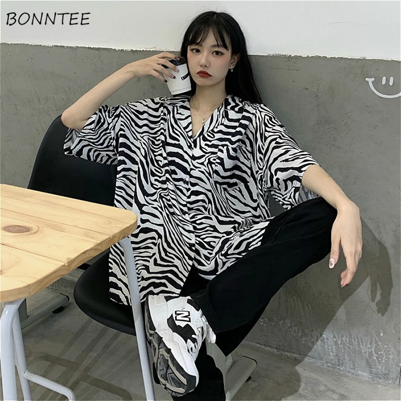 Shirts Women Ins Chic Print Y2k Harajuku Retro Half-sleeve Femme Simple Popular Clothing Street Style Teens Top Streetwear Hot