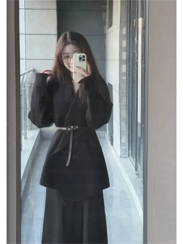 

Женский комплект Ele Lady Suite: модный кардиган с V-образным вырезом и длинными рукавами, юбка с высокой талией, повседневная одежда в корейском стиле для взрослых