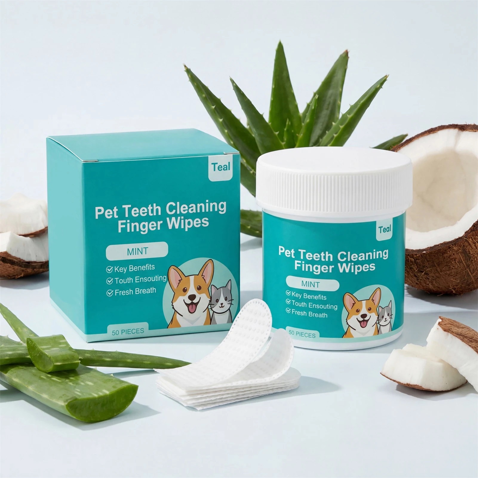 50pcs Disposable Cat Dog Pet Wipes Teeth Gentle Cleaning Finger Wipe For Grooming Nonwoven Fabric Plant Extracts Portable Travel