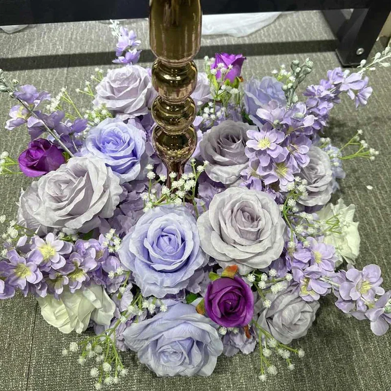 70/60/50/40/30cm Luxuriöser, individuell gestalteter blauer künstlicher Blumenball, Hochzeitstisch-Mittelstück, weißer Blumenkranz, Party-Event-Dekoration – Detail 8