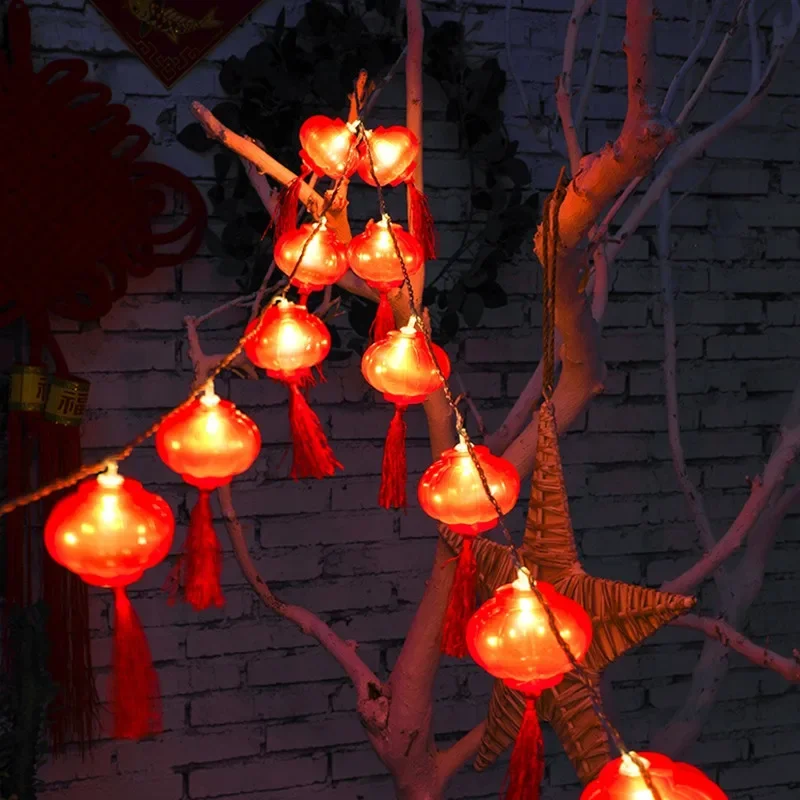 2m LED Holiday Garland Lights USB & Battery Powered Red Lantern Lamp for New Year Festival Decoration String Night Lightings