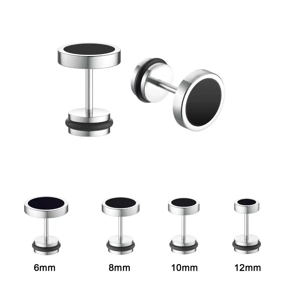 Korean Style Round Black Stud Earrings Street Wear Oil Drip Hip Hop Earring Solid Color Stainless Steel Fashion Stud Earring