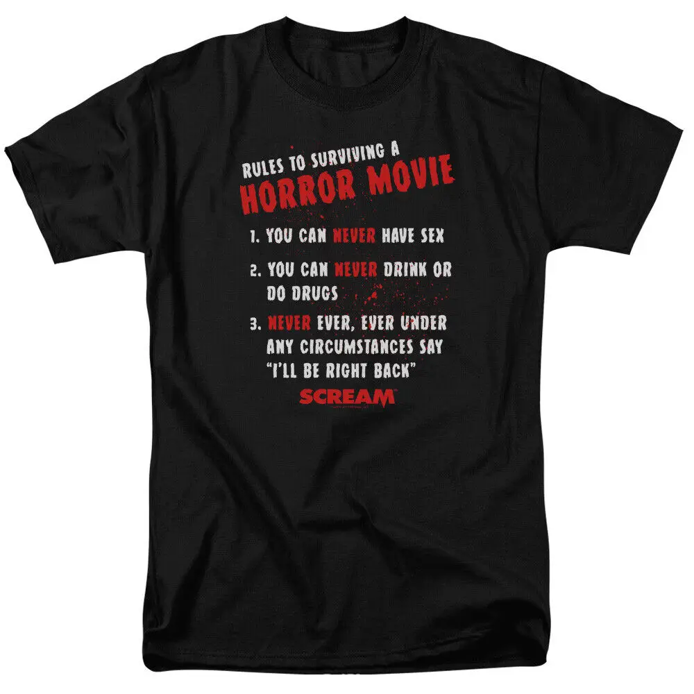 Schrei Regeln T-Shirt lizenzierte Horrorfilm Retro klassische gruselige T-Shirt neue schwarz