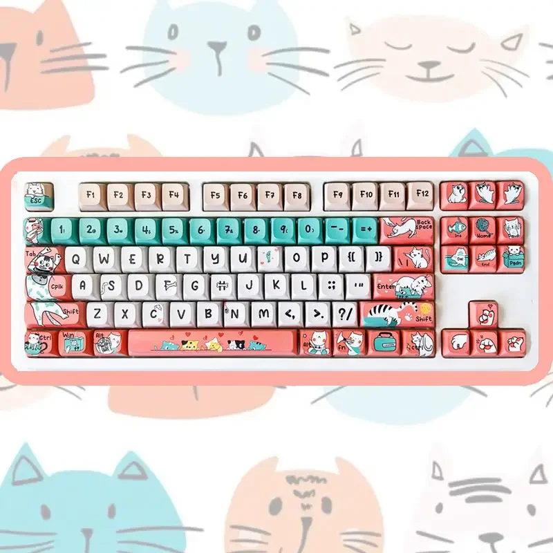 Imagem -06 - Xda Cute Cartoon Five-sided Sublimação Pbt Keycap Meninas Teclado Mecânico Personalizado Faça Você Mesmo Gato 136-key