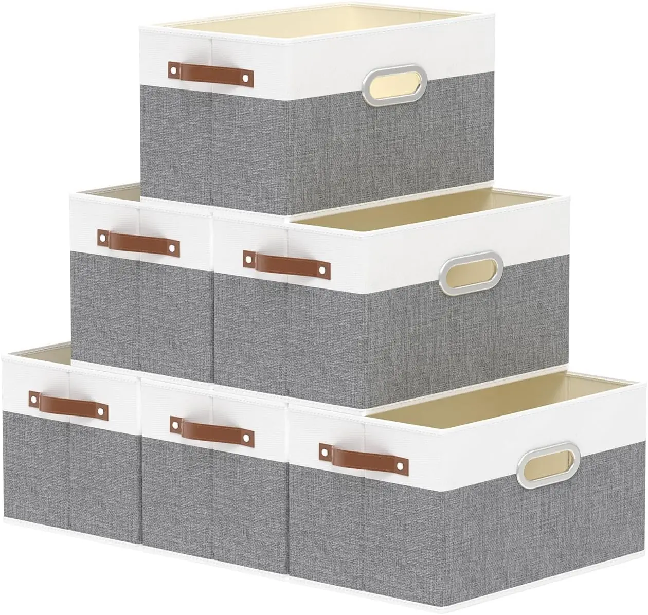 

Складные тканевые корзины для хранения с ручками, органайзер для полки, белый/серый, 6 шт.