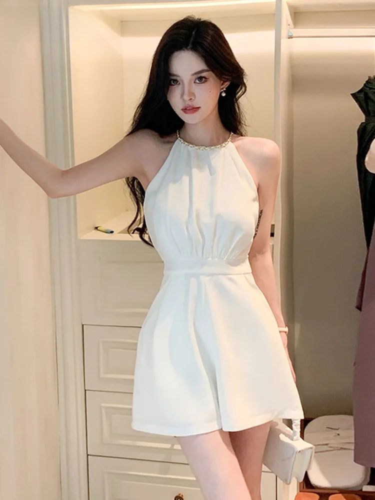 

Lachapelle Summer Chain Hanging Ne-Piece Pants High Waist Straight Leg Korean Sle Commute Folded ort Wide Leg Pants